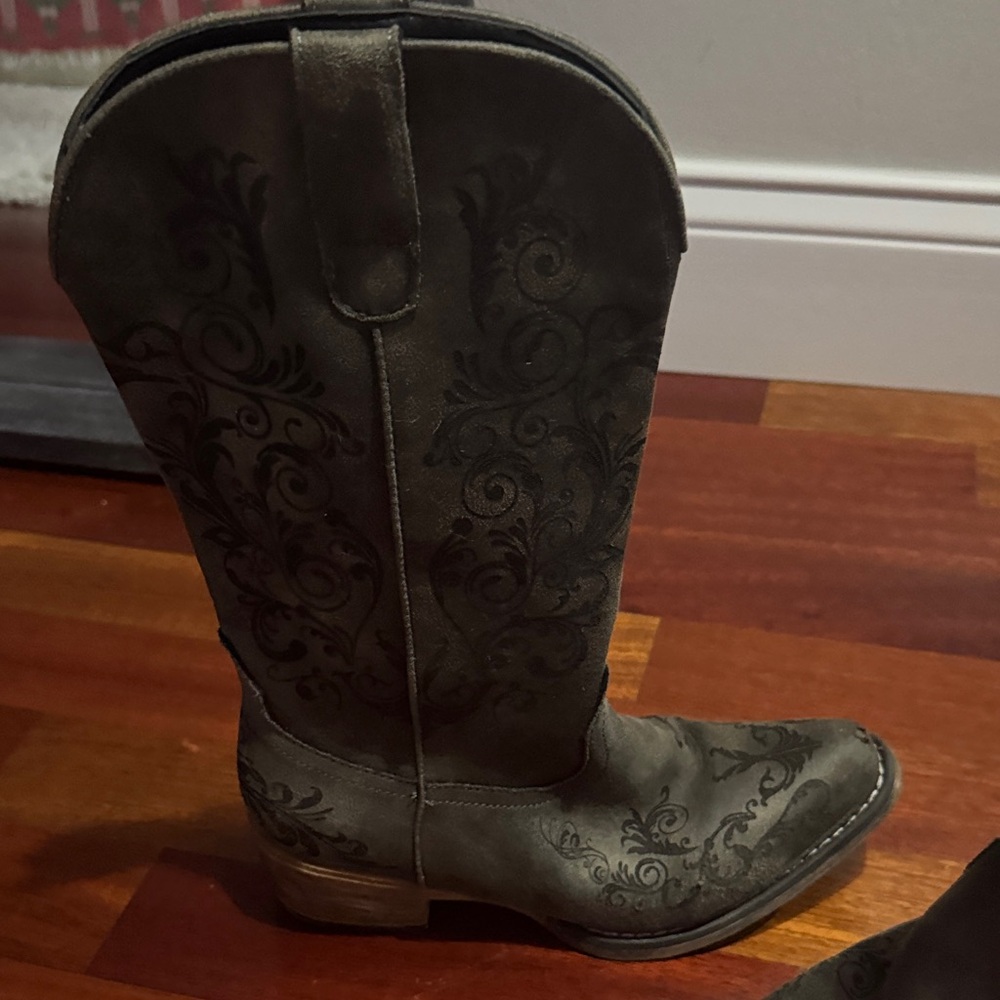 Cow Boy Boots Roper Black Embroidered Heeled Boots - image 5